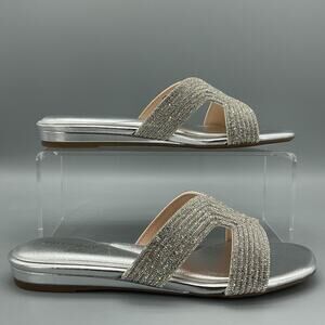 NEW Easy Spirit Women’s Colter Flat Slide Sandals Silver Size 8.5M
